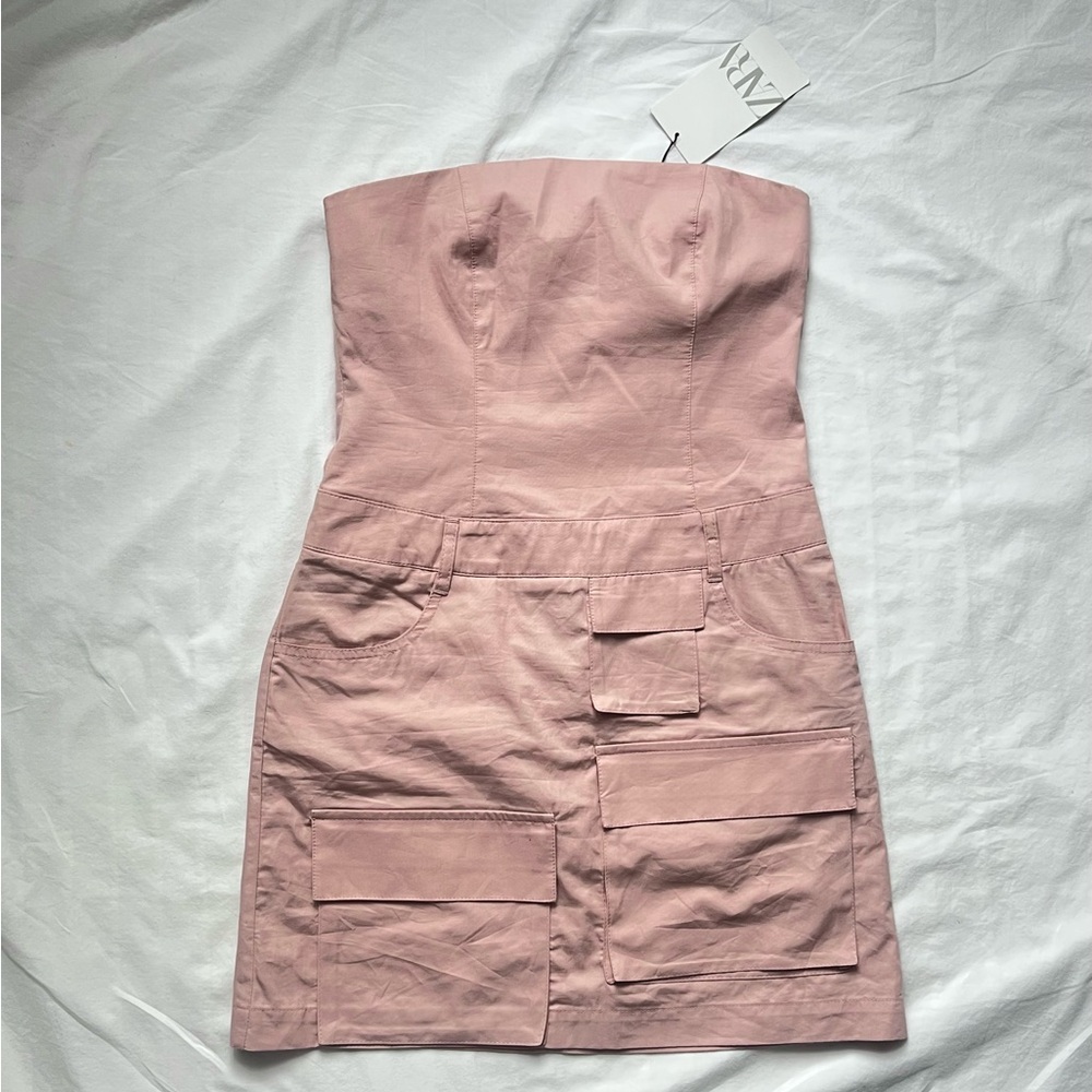 Zara Pink Cargo Strapless Dress - NWT!! XS
